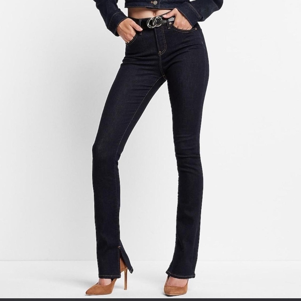 Express Skyscraper Midrise Dark Wash Jeans 14 Chic Denim Straight Leg